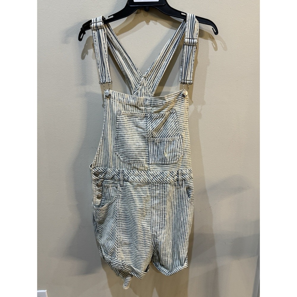 Free People Ziggy Denim Shortalls in a striped "Find Your Way Back" wash Size XL - Picture 2 of 7